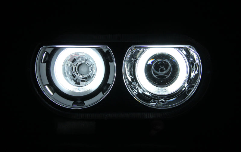 ANZO 2008-2014 Dodge Challenger Projector Headlights w/ Halo Black (CCFL)