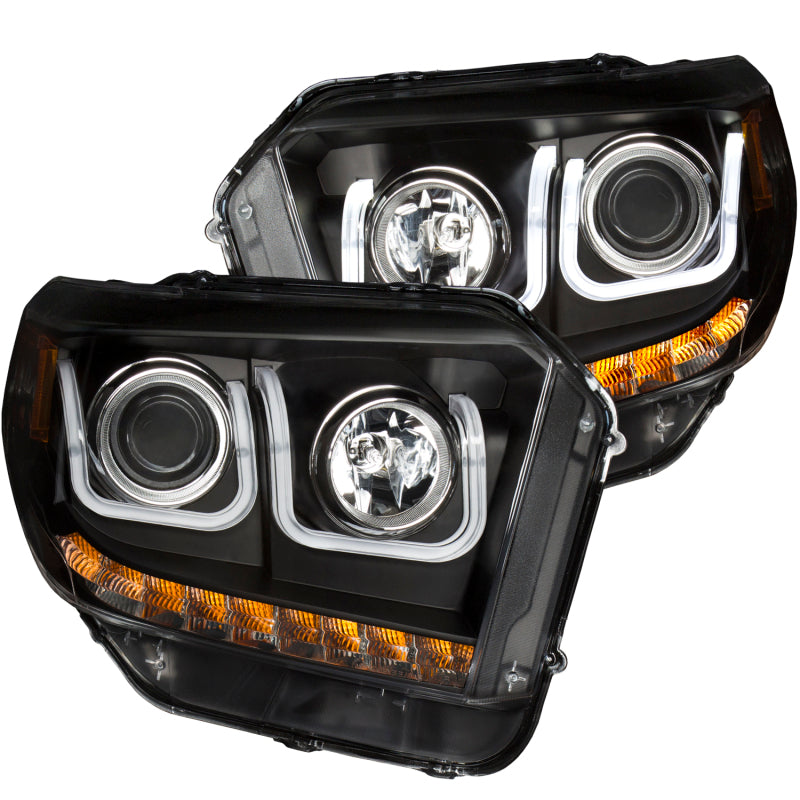 ANZO 2014-2015 Toyota Tundra Projector Headlights w/ U-Bar Black w/ DRL
