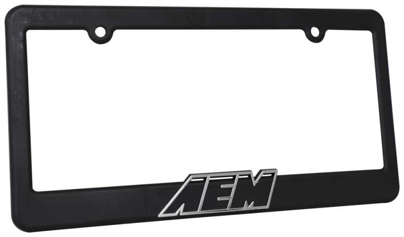 AEM License Plate Frame - Black w/ White Lettering