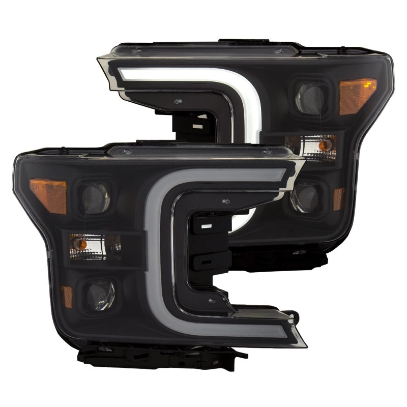 ANZO 18-19 Ford F-150 Projector Headlights w/Plank Style Switchback Black w/Amber