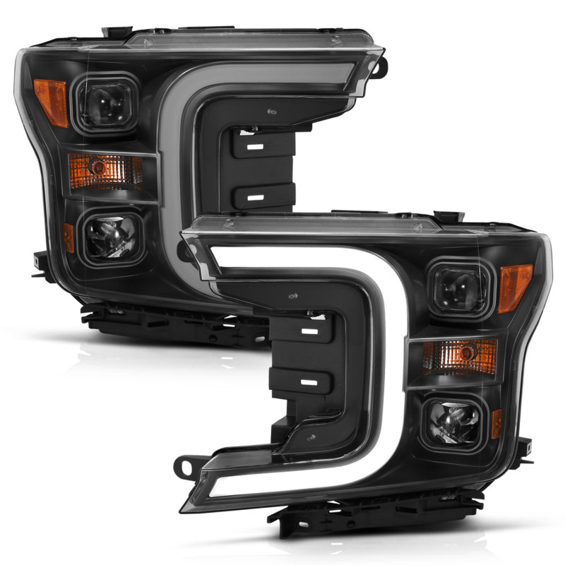 ANZO 18-19 Ford F-150 Projector Headlights w/Plank Style Switchback Black w/Amber