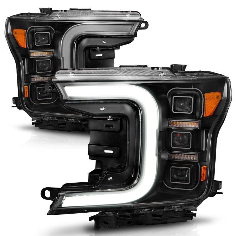 Anzo 18-20 Ford F-150 Full Led Projector Light Bar Headlights Black Amber