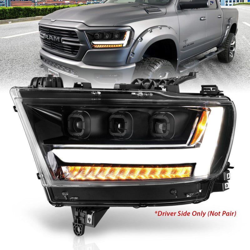 ANZO 2019-2020 Dodge Ram 1500  LED Projector Headlights Plank Style w/ Sequential Black (Driver)