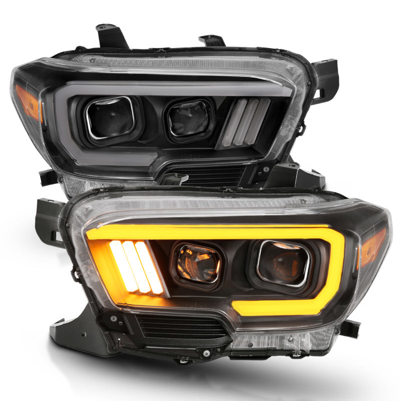 ANZO 2016-2017 Toyota Tacoma Projector Headlights w/ Plank Style Switchback Black w/ Amber
