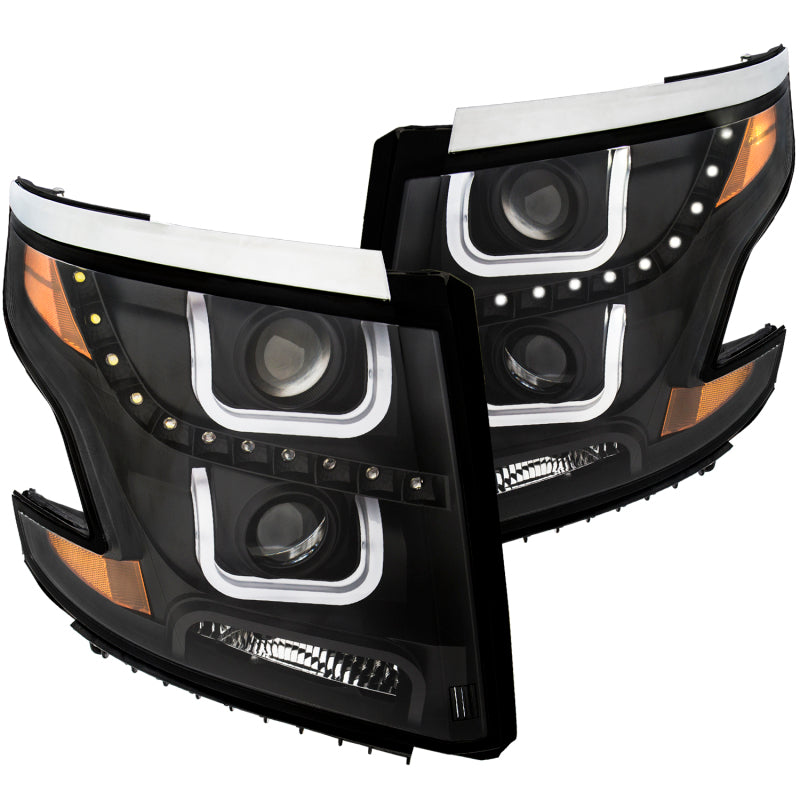 ANZO 2015-2016 Chevrolet Tahoe Projector Headlights w/ U-Bar Black Clear w/Amber