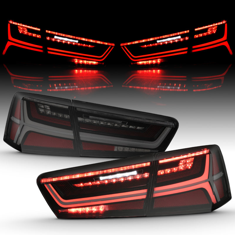 ANZO 2012-2018 Audi A6 LED Taillight Black Housing Smoke Lens 4 pcs (Sequential Signal)