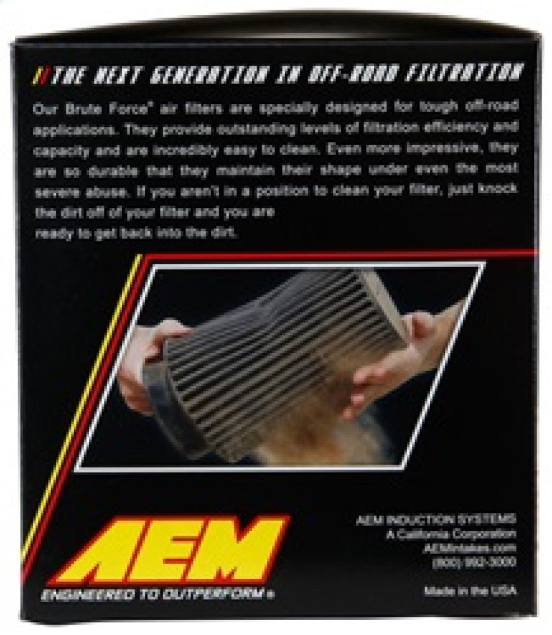 AEM Brute Force Dryflow Air Filter - Conical 6in Base OD / 5.125in Top OD / 5.25in Height