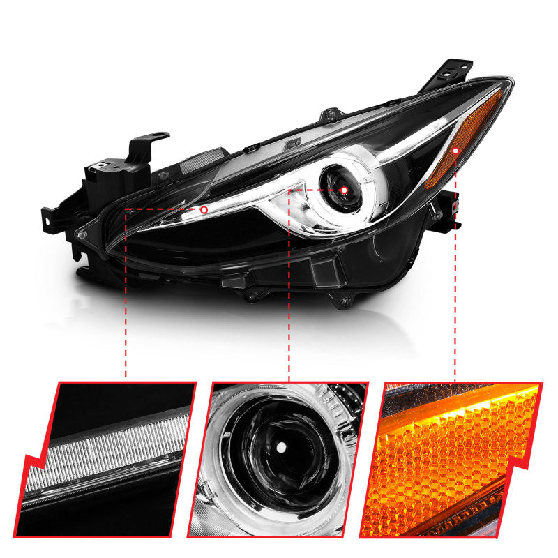 ANZO Projector Headlights With Halo Black w/Amber 14-17 Mazda 3