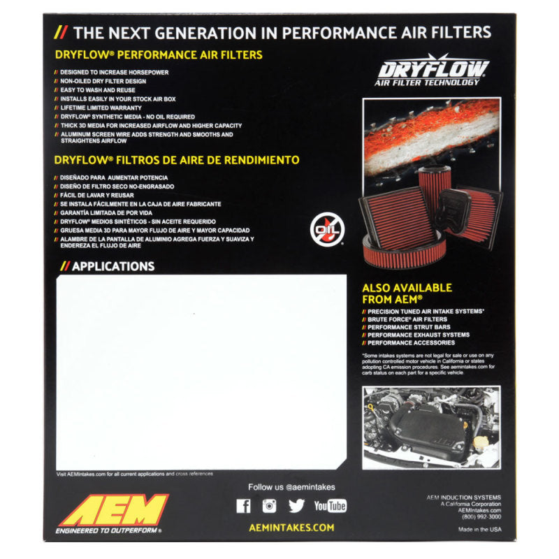 AEM 05-10 Chevrolet Cobalt/07-09 Pontiac G5 Dryflow Panel Air Filter